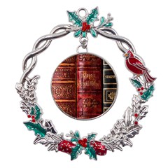 Books Old Metal X mas Wreath Holly leaf Ornament