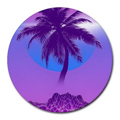 Palm Tree Vaporwave Synthwave Retro Style Round Mousepad