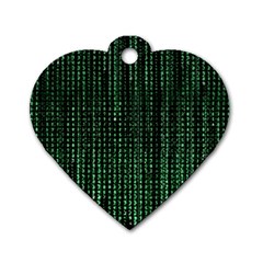 Green Matrix Code Illustration Digital Art Portrait Display Dog Tag Heart (one Side)
