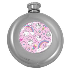 Beautiful Cute Animals Pattern Pink Round Hip Flask (5 Oz) by Grandong