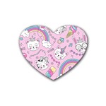 Beautiful Cute Animals Pattern Pink Rubber Heart Coaster (4 pack) Front