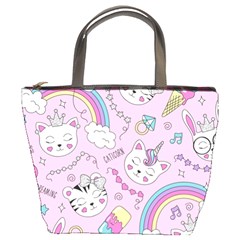 Beautiful Cute Animals Pattern Pink Bucket Bag by Grandong