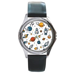 Set Cartoon Symbol Pattern Round Metal Watch