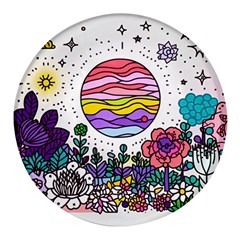 Rainbow Fun Cute Minimal Doodles Round Glass Fridge Magnet (4 Pack)