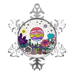 Rainbow Fun Cute Minimal Doodles Metal Small Snowflake Ornament by Bedest