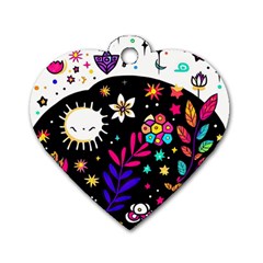 Rainbow Fun Cute Minimal Doodle Dog Tag Heart (one Side) by Bedest