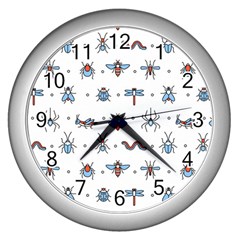 Insects Icons Square Seamless Pattern Wall Clock (silver)