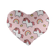 Cute Unicorn Rainbow Seamless Pattern Background Standard 16  Premium Heart Shape Cushions by Bedest