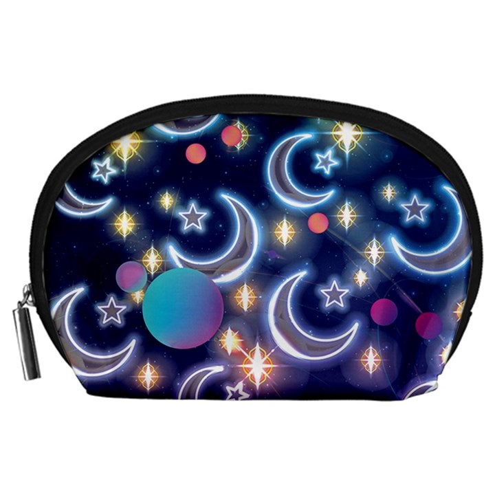 Shine Sparkle Print Dark Purple Blue Stars Moon Accessory Pouch 