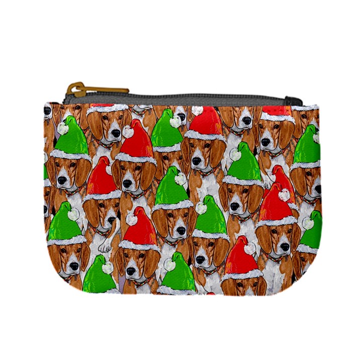 Brown & Green Cute Xmas Dogs Print Mini Coin Purse