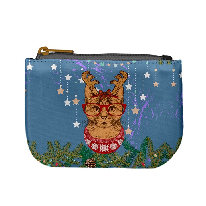 Cute Kitty Cat Deer Light Steel Blue Stars Mini Coin Purse