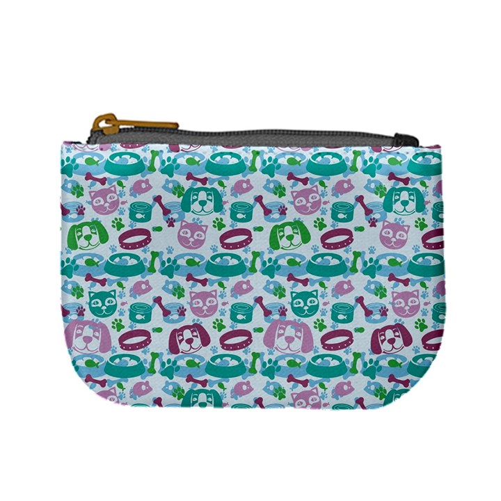 Teal Bright Pattern with Funny Cat and Dog Mini Coin Purse