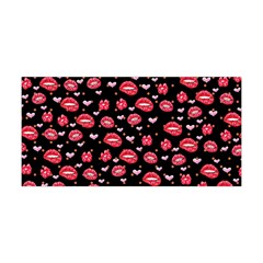 Kiss Lips Black & Red With Hearts Print Yoga Headbands