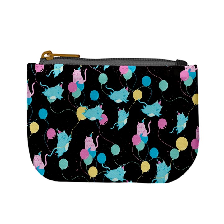 Black Adorable Kitty Cats Sky Blue Print Mini Coin Purse