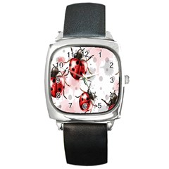 Ladybugs Pattern Texture Watercolor Square Metal Watch by Bedest