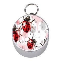 Ladybugs Pattern Texture Watercolor Mini Silver Compasses by Bedest