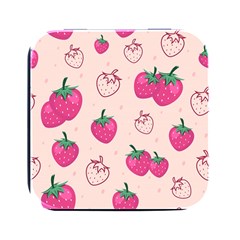 Seamless Strawberry Fruit Pattern Background Square Metal Box (black)