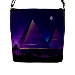 Egyptian Pyramids Night Landscape Cartoon Flap Closure Messenger Bag (l)