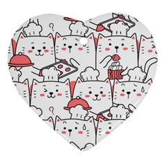 Cute Cat Chef Cooking Seamless Pattern Cartoon Heart Ornament (two Sides) by Bedest