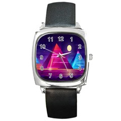 Egyptian Pyramids Night Landscape Cartoon Art Square Metal Watch by Bedest