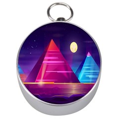 Egyptian Pyramids Night Landscape Cartoon Art Silver Compasses by Bedest