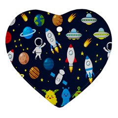 Big Set Cute Astronauts Space Planets Stars Aliens Rockets Ufo Constellations Satellite Moon Rover V Ornament (heart) by Bedest