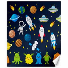 Big Set Cute Astronauts Space Planets Stars Aliens Rockets Ufo Constellations Satellite Moon Rover V Canvas 16  X 20  by Bedest