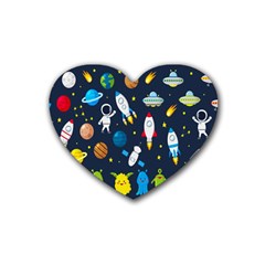 Big Set Cute Astronauts Space Planets Stars Aliens Rockets Ufo Constellations Satellite Moon Rover V Rubber Coaster (heart) by Bedest