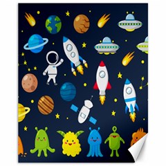 Big Set Cute Astronauts Space Planets Stars Aliens Rockets Ufo Constellations Satellite Moon Rover V Canvas 11  X 14  by Bedest