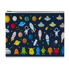 Big Set Cute Astronauts Space Planets Stars Aliens Rockets Ufo Constellations Satellite Moon Rover V Cosmetic Bag (xl) by Bedest