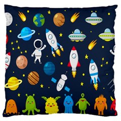 Big Set Cute Astronauts Space Planets Stars Aliens Rockets Ufo Constellations Satellite Moon Rover V Large Premium Plush Fleece Cushion Case (one Side) by Bedest