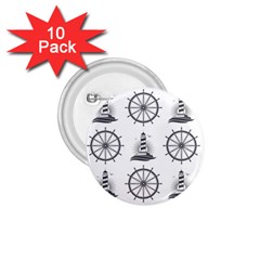 Marine Nautical Seamless Pattern With Vintage Lighthouse Wheel 1 75  Buttons (10 Pack) by Bedest