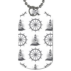 Marine Nautical Seamless Pattern With Vintage Lighthouse Wheel Dog Tag (one Side) by Bedest