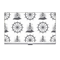 Marine Nautical Seamless Pattern With Vintage Lighthouse Wheel Business Card Holder by Bedest