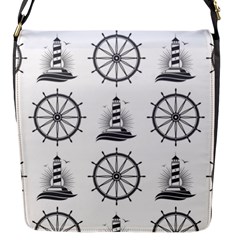 Marine Nautical Seamless Pattern With Vintage Lighthouse Wheel Flap Closure Messenger Bag (s) by Bedest