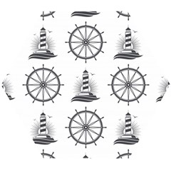 Marine Nautical Seamless Pattern With Vintage Lighthouse Wheel Wooden Puzzle Hexagon