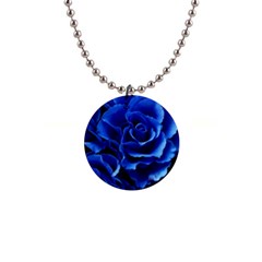 Blue Roses Flowers Plant Romance Blossom Bloom Nature Flora Petals 1  Button Necklace by Bedest