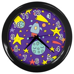 Card With Lovely Planets Wall Clock (black)