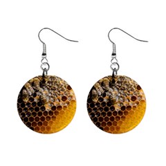 Honeycomb With Bees Mini Button Earrings by Bedest