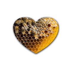 Honeycomb With Bees Rubber Coaster (heart) by Bedest