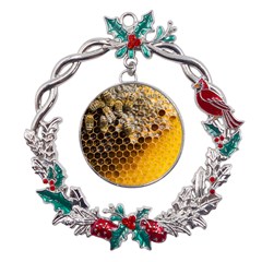 Honeycomb With Bees Metal X mas Wreath Holly Leaf Ornament by Bedest