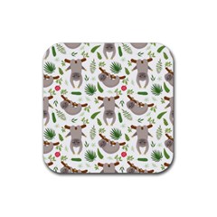 Seamless Pattern With Cute Sloths Rubber Coaster (square) by Bedest