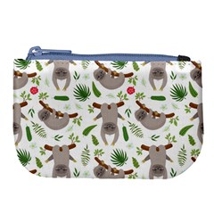 Seamless Pattern With Cute Sloths Large Coin Purse by Bedest