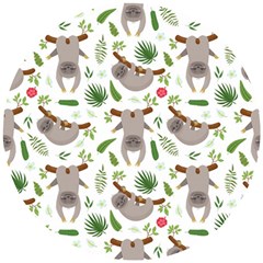 Seamless Pattern With Cute Sloths Wooden Puzzle Round by Bedest