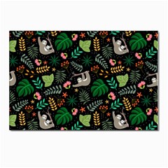 Floral Pattern With Plants Sloth Flowers Black Backdrop Postcard 4 x 6  (pkg Of 10) by Bedest