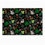 Floral Pattern With Plants Sloth Flowers Black Backdrop Postcard 4 x 6  (Pkg of 10) Front