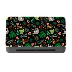 Floral Pattern With Plants Sloth Flowers Black Backdrop Memory Card Reader With Cf