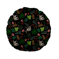 Floral Pattern With Plants Sloth Flowers Black Backdrop Standard 15  Premium Round Cushions by Bedest