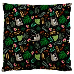 Floral Pattern With Plants Sloth Flowers Black Backdrop Standard Premium Plush Fleece Cushion Case (one Side)