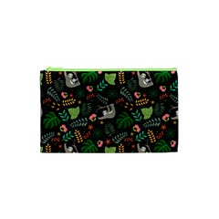 Floral Pattern With Plants Sloth Flowers Black Backdrop Cosmetic Bag (xs) by Bedest